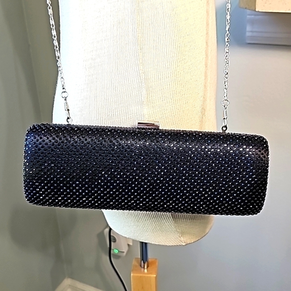 KATE Laundry black sparkle evening‎ bags. Snap closure. With chain.